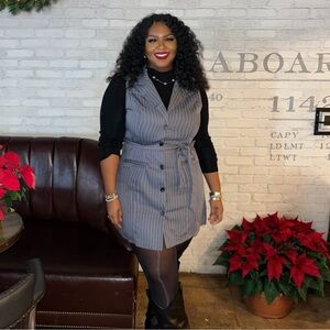 SHEIN Gray Pinstripe Sleeveless Blazer Mini Dress